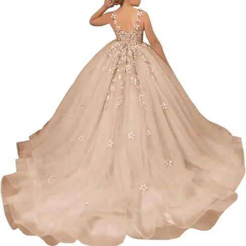 Tulle Flower Girl Dress for Wedding Laces Applique Pageant Party Dress Princess Puffy Communion Gown TZ10 in Saudi Arabia