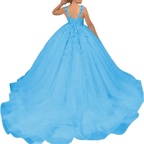 Tulle Flower Girl Dress for Wedding Laces Applique Pageant Party Dress Princess Puffy Communion Gown TZ10 in Saudi Arabia