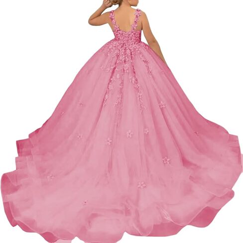 Tulle Flower Girl Dress for Wedding Laces Applique Pageant Party Dress Princess Puffy Communion Gown TZ10 in Saudi Arabia