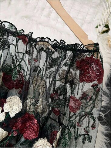 WDIRARA Women's Floral Embroidered Off The Shoulder Tops Mesh Sheer Bishop Sleeve Blouse Boho Crop Tops in Saudi Arabia