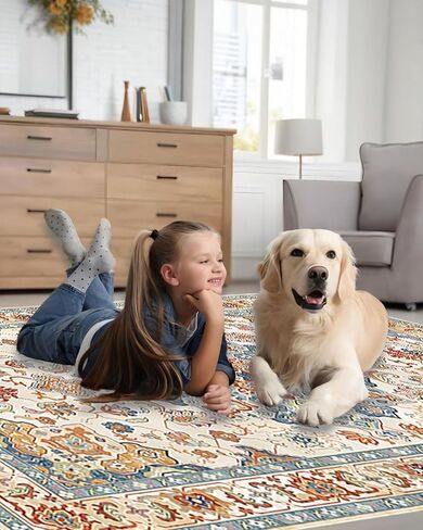 سجادة صغيرة 2 × 3 للمدخل، سجادة بوهو برتقالية وزرقاء عتيقة غير قابلة للانزلاق وقابلة للغسل، سجادة ناعمة منخفضة الوبر للباب الأمامي الداخلي لغرفة نوم المطبخ المدخل (أزرق/برتقالي، 2 × 3 بوصة (مستطيلة)) in Kuwait