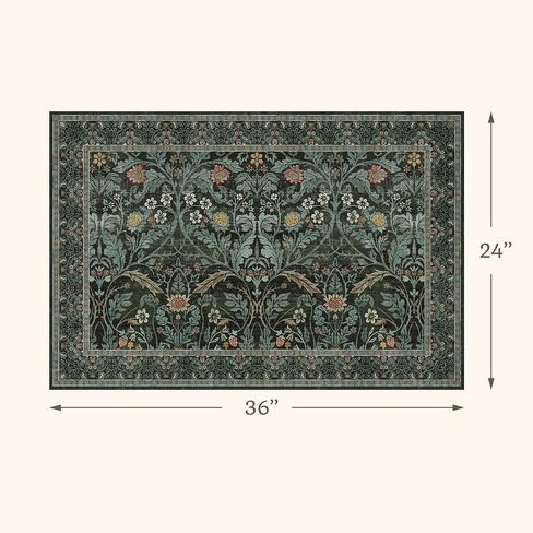 Dark Green 2x6 Washable Kitchen Runner Rugs Non Skid - Soft Thin Runners Non Slip for Hallway, Bathroom, Entryway, Vintage Floral Low Pile Stain Resistant Floor Carpet in Saudi Arabia