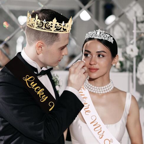 زينة حفلة الخطوبة تاج وشاح مجموعة المستقبل Mrs & Lucky Mr ديكور فقط مخطوبة وشاح تيارا زينة هدايا الخطوبة in Kuwait