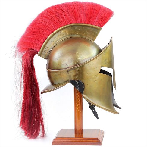 Nagina International Medieval Armour King Leonidas Greek Spartan Roman Helmet Legions | Men's Spartan Warrior Headwear Costume | 300 Movie Authentic Replica Helmet (𝗪𝗶𝘁𝗵 𝗪𝗼𝗼𝗱𝗲𝗻 𝗦𝘁𝗮𝗻𝗱) in Saudi Arabia