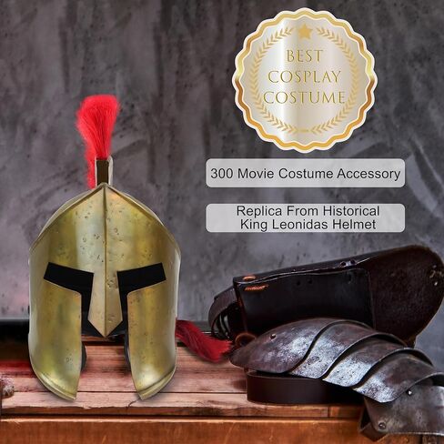Nagina International Medieval Armour King Leonidas Greek Spartan Roman Helmet Legions | Men's Spartan Warrior Headwear Costume | 300 Movie Authentic Replica Helmet (𝗪𝗶𝘁𝗵 𝗪𝗼𝗼𝗱𝗲𝗻 𝗦𝘁𝗮𝗻𝗱) in Saudi Arabia
