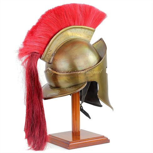 Nagina International Medieval Armour King Leonidas Greek Spartan Roman Helmet Legions | Men's Spartan Warrior Headwear Costume | 300 Movie Authentic Replica Helmet (𝗪𝗶𝘁𝗵 𝗪𝗼𝗼𝗱𝗲𝗻 𝗦𝘁𝗮𝗻𝗱) in Saudi Arabia