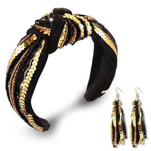 Game Day Headband Football Team Spirit Red Black Sequins Headband Earrings Football Mom Accessories Game Day Outfits for Women in Saudi Arabia