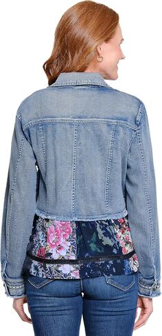 john mark womens Denim Button Front 3/4 Sleeves Jacket With Lace and Print Details in Saudi Arabia