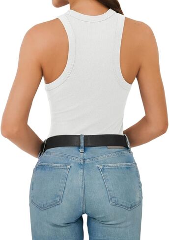 قمصان نسائية بدون أكمام ذات ظهر Racerback، رقبة عالية مضلعة، بدون أكمام، قمصان صيفية كاجوال أساسية ضيقة in Kuwait
