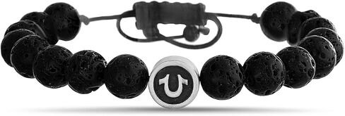 True Religion 8mm Black Bead Horseshoe 11 Inch Long Adjustable Bracelet for Men Stainless Steel in Saudi Arabia