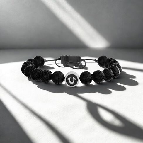 True Religion 8mm Black Bead Horseshoe 11 Inch Long Adjustable Bracelet for Men Stainless Steel in Saudi Arabia