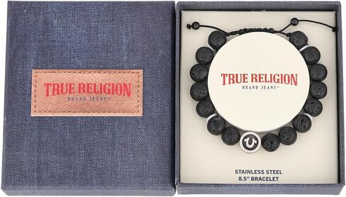 True Religion 8mm Black Bead Horseshoe 11 Inch Long Adjustable Bracelet for Men Stainless Steel in Saudi Arabia