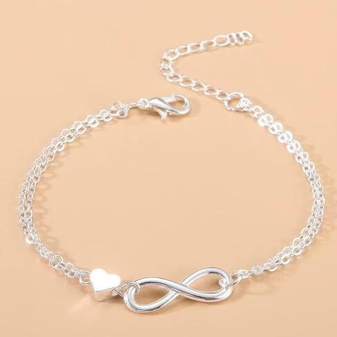 Silver Bracelet for Women, Adjustable Layered Charm Chain Bracelets, Dainty Fashion Jewelry Gifts for Her in Saudi Arabia
