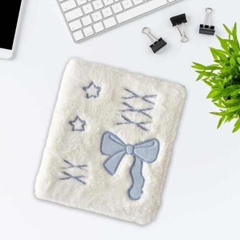 A6 Cartoon Plush Photocard Album Photo Card Holder Cute Photocard Binder Cover for Korean Idols Lovers Birthday Women, White and Blue in Saudi Arabia