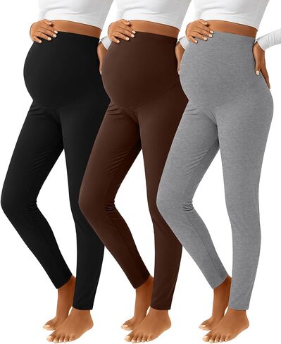 3 Pack Women's Maternity Pants Over The Belly Lightweight Stretchy Pregnancy Lounge Casual Soft Pajama Home Pants in Saudi Arabia