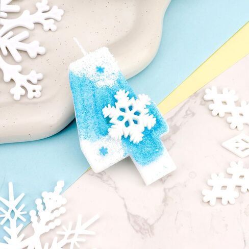 Frozen Birthday Party Decorations, Number 4 Birthday Candle, Frozen Birthday Party Favors, Happy Birthday Candle for Cake, Blue Snowflake Cake Topper Decoration for 4th 4 Year Old Party Favor Supplies in Saudi Arabia