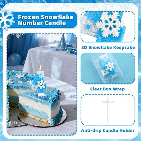 Frozen Birthday Party Decorations, Number 4 Birthday Candle, Frozen Birthday Party Favors, Happy Birthday Candle for Cake, Blue Snowflake Cake Topper Decoration for 4th 4 Year Old Party Favor Supplies in Saudi Arabia