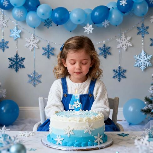Frozen Birthday Party Decorations, Number 4 Birthday Candle, Frozen Birthday Party Favors, Happy Birthday Candle for Cake, Blue Snowflake Cake Topper Decoration for 4th 4 Year Old Party Favor Supplies in Saudi Arabia