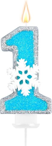 Frozen Birthday Party Decorations, Number 4 Birthday Candle, Frozen Birthday Party Favors, Happy Birthday Candle for Cake, Blue Snowflake Cake Topper Decoration for 4th 4 Year Old Party Favor Supplies in Saudi Arabia