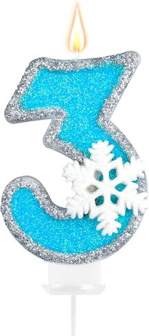 Frozen Birthday Party Decorations, Number 4 Birthday Candle, Frozen Birthday Party Favors, Happy Birthday Candle for Cake, Blue Snowflake Cake Topper Decoration for 4th 4 Year Old Party Favor Supplies in Saudi Arabia