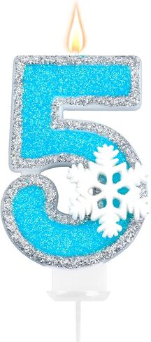 Frozen Birthday Party Decorations, Number 4 Birthday Candle, Frozen Birthday Party Favors, Happy Birthday Candle for Cake, Blue Snowflake Cake Topper Decoration for 4th 4 Year Old Party Favor Supplies in Saudi Arabia