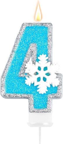 Frozen Birthday Party Decorations, Number 4 Birthday Candle, Frozen Birthday Party Favors, Happy Birthday Candle for Cake, Blue Snowflake Cake Topper Decoration for 4th 4 Year Old Party Favor Supplies in Saudi Arabia