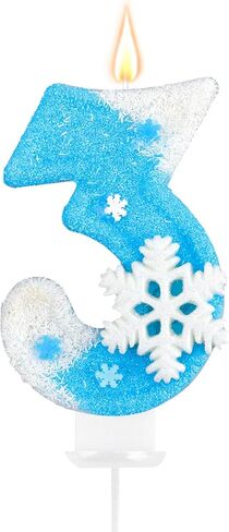 Frozen Birthday Party Decorations, Number 4 Birthday Candle, Frozen Birthday Party Favors, Happy Birthday Candle for Cake, Blue Snowflake Cake Topper Decoration for 4th 4 Year Old Party Favor Supplies in Saudi Arabia