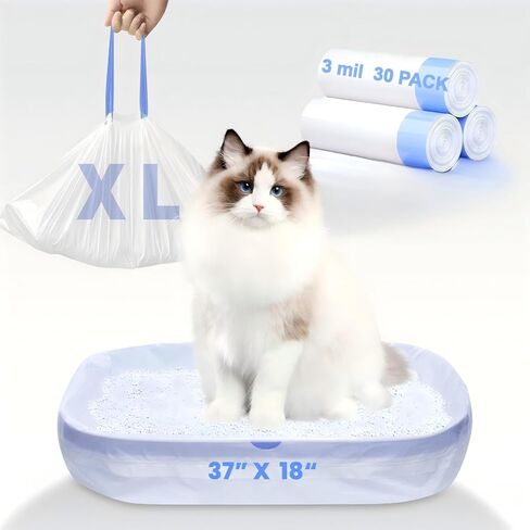 60 حزمة Jumbo Cat Sterter أكياس - 3mil 3 ملايين خطوط سميكة سميكة مضاد للقمامة لاترات ، 37 "x18" شباط الطبقات القمامة شديدة التحمل لصندوق القمامة التلقائي ، والتحكم في الرائحة يمكن التخلص من أكياس القمامة 6 لفة in Kuwait