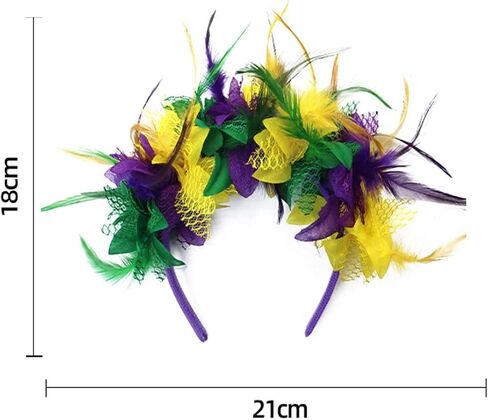عصابة رأس ماردي جراس، عصابة رأس من ريش ماردي جراس على شكل زهرة أرجواني أصفر وأخضر، إكسسوار شعر لعصابة رأس الهالوين in Kuwait