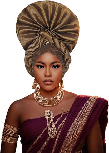 غطاء الرأس الأفريقي أغطية الرأس النيجيرية، أغطية الرأس النيجيرية التلقائية، أغطية الرأس للنساء، قبعة نسائية مرنة أحادية اللون in Kuwait