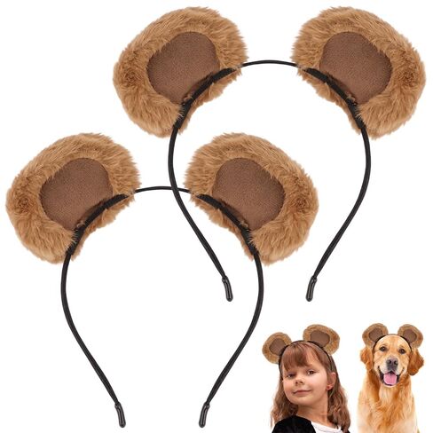 2Pcs Bear Ears Headband for Women and Girls, Furry Animal Headbands Hair Accessories With Adjustable Movable Ear for Adult Halloween Cosplay Costume Makeup Washing Face（Brown in Saudi Arabia