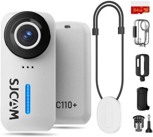 SJCAM C110+ 4K Mini Body Camera with 6-Axis Gyro Stabilizer,170° Wide Angle Magnetic POV Wearable Action Cam, 30M Waterproof, 64GB Card, Hands-Free Recording for Helmet, Motorcycle & Vlogging in Saudi Arabia