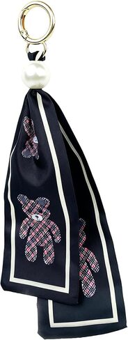 Plaid Scarf Bag Charm, Fashin Pearl Keychain for Purse Handbags Bag Accessories Charms Key Charms in Saudi Arabia