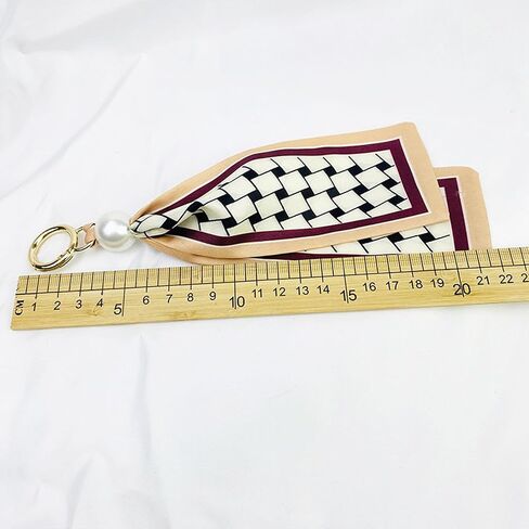 Plaid Scarf Bag Charm, Fashin Pearl Keychain for Purse Handbags Bag Accessories Charms Key Charms in Saudi Arabia