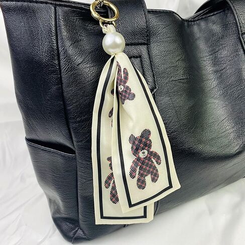Plaid Scarf Bag Charm, Fashin Pearl Keychain for Purse Handbags Bag Accessories Charms Key Charms in Saudi Arabia