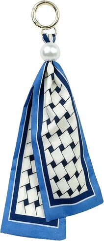 Plaid Scarf Bag Charm, Fashin Pearl Keychain for Purse Handbags Bag Accessories Charms Key Charms in Saudi Arabia