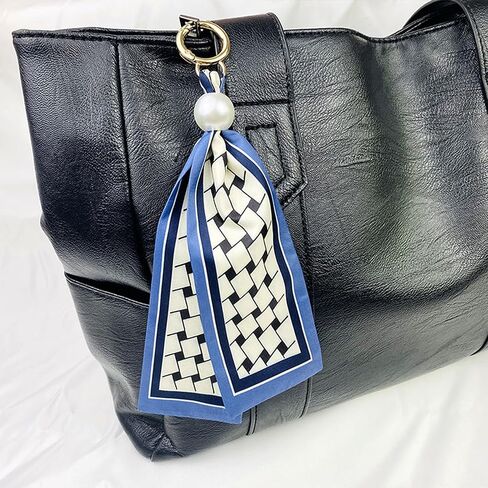 Plaid Scarf Bag Charm, Fashin Pearl Keychain for Purse Handbags Bag Accessories Charms Key Charms in Saudi Arabia