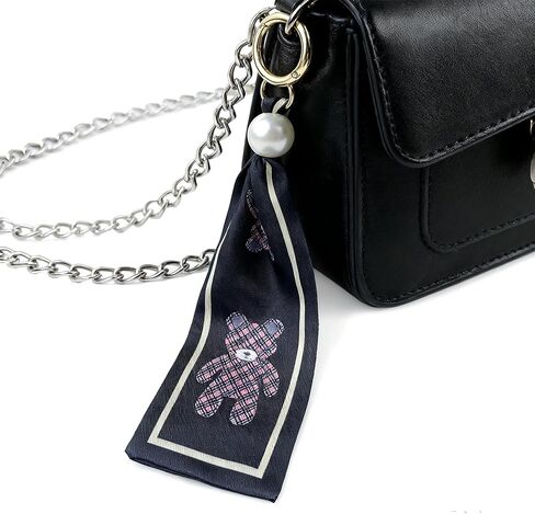 Plaid Scarf Bag Charm, Fashin Pearl Keychain for Purse Handbags Bag Accessories Charms Key Charms in Saudi Arabia
