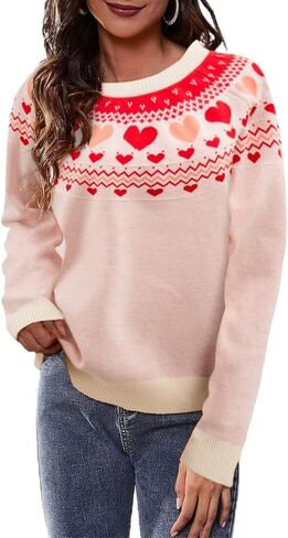 Heart Sweater for Women Winter Cute Long Sleeve Valentine's Day Knitted Pullover Jumper Tops in Saudi Arabia