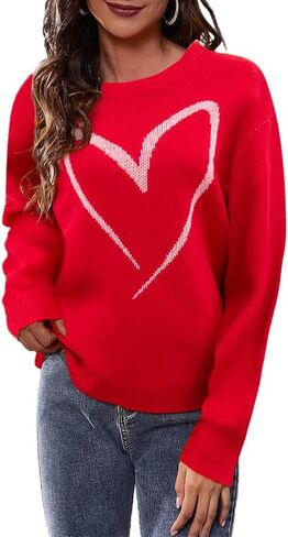Heart Sweater for Women Winter Cute Long Sleeve Valentine's Day Knitted Pullover Jumper Tops in Saudi Arabia