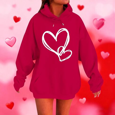 Valentines Day Sweatshirt for Women Love Heart Shirts Funny Hoodie Valentine 2026 Pullover Long Sleeve Tops in Saudi Arabia