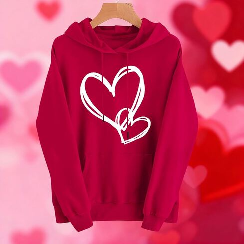 Valentines Day Sweatshirt for Women Love Heart Shirts Funny Hoodie Valentine 2026 Pullover Long Sleeve Tops in Saudi Arabia