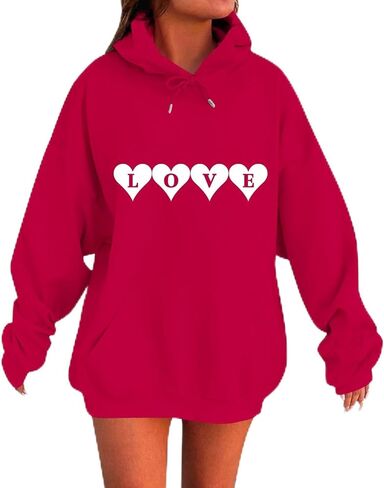 Valentines Day Sweatshirt for Women Love Heart Shirts Funny Hoodie Valentine 2026 Pullover Long Sleeve Tops in Saudi Arabia