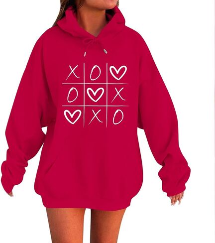Valentines Day Sweatshirt for Women Love Heart Shirts Funny Hoodie Valentine 2026 Pullover Long Sleeve Tops in Saudi Arabia