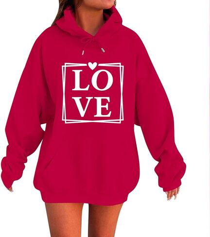 Valentines Day Sweatshirt for Women Love Heart Shirts Funny Hoodie Valentine 2026 Pullover Long Sleeve Tops in Saudi Arabia