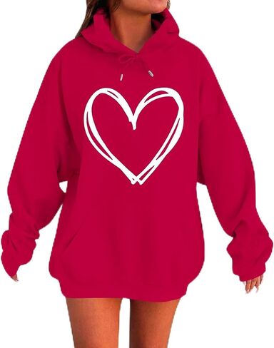 Valentines Day Sweatshirt for Women Love Heart Shirts Funny Hoodie Valentine 2026 Pullover Long Sleeve Tops in Saudi Arabia