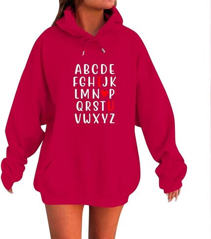 Valentines Day Sweatshirt for Women Love Heart Shirts Funny Hoodie Valentine 2026 Pullover Long Sleeve Tops in Saudi Arabia