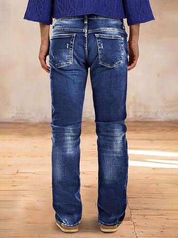 Flamingals Women's Mid Waist Straight Leg Jeans Ripped Trendy Stretchy Wash Denim Jeans in Saudi Arabia