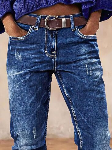 Flamingals Women's Mid Waist Straight Leg Jeans Ripped Trendy Stretchy Wash Denim Jeans in Saudi Arabia