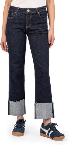 KUT from The Kloth Womens Fay High-Rise Fab Ab Straight Leg-roll Up Raw Hem in Saudi Arabia